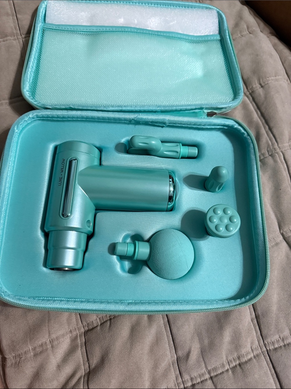 Turquoise Percussion Massage Gun with 5 Attachments
